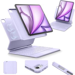 ESR iPad Air 13 Inch Case Keyboard (M3/M2, 2025/2024), Easy-Set Magnetic Stand, Portrait/Landscape Mode, Removable Case with Multi-Touch Trackpad, Rebound 360 Series, Purple