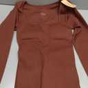 Popilush Jumpsuits for Women Long Sleeve Built-In Bra Square Neck Full Length Leggings Bodycon Stretch Workout Outfits (Medium, Brown)