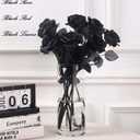 Laelfe 12 PCS Artificial Flowers Black Roses, Fake Silk Flower Long Stem Artificial Rose for Home Wedding Party Decorations(Black Halloween)