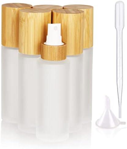 COSIDEA 6 pcs Empty 2oz /60ml bamboo lid Frosted glass spray bottle with fine mist despenser head for liquid perfume toiletries containers, toner bottles