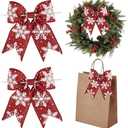 AIMUDI Red Christmas Bows for Wreaths 6" Xmas Snowflake Bows Burlap Bow for Christmas Trees Twist Tie Bows for Gift Wrapping Crafts Fireplaces Presents Winter New Year Decor, 12 PCs