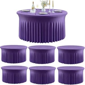 Outpain 6 Pack Purple Spandex Tablecloth for 72in/6FT Round Tables,Stretchy 132inch Fitted Round Table Cloths, Wrinkle Free Tablecloth with Skirt for Wedding, Graduation & Banquet