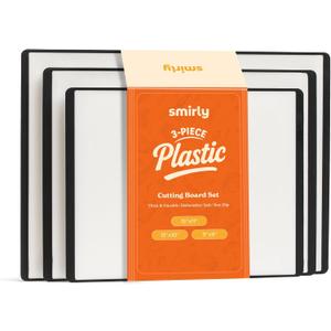 SMIRLY Plastic Cutting Board Set 3 Pieces, Non-Slip Dishwasher Safe Chopping Boards for Kitchen, Black & White
