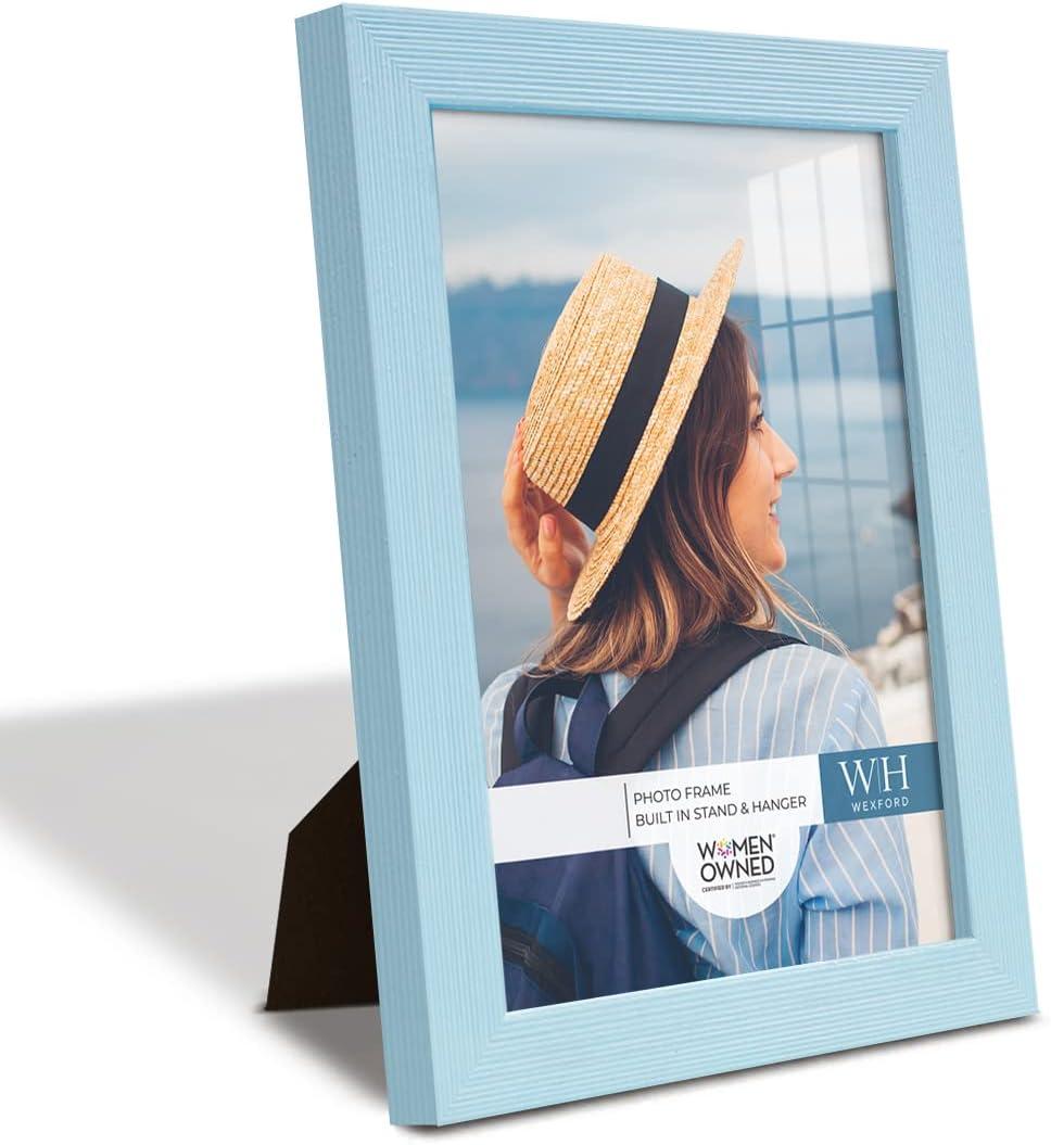 Renditions Gallery 6x8 inch Picture Frame Modern Style Wood Pattern and High Definition Glass Ready for Wall and Tabletop Photo Display, Blue Frame