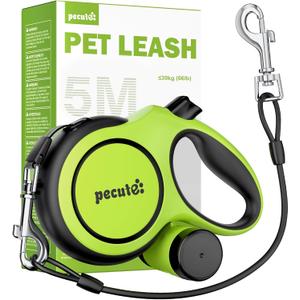 Pecute 16ft Retractable Dog Leash with 18'' Chew Proof Steel Cable for Power Chewers & Pullers, Heavy Duty Locking for Medium/Large Dogs 33lbs-110lbs, Anti-Tangle & Poop Bag Holder Included(Green)