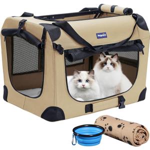 Petprsco Portable Collapsible Dog Crate, Travel Dog Crate 24x17x17 with Soft Warm Blanket and Foldable Bowl for Large Cats & Small Dogs Indoor and Outdoor