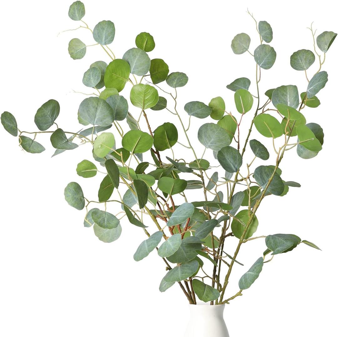 Melorca&Guilla Artificial Plants,3PCS 43.3" Green Large Fake Eucalyptus Faux Branches for Vase, Faux Greenery Stems for Shop Garden Office Home Decor
