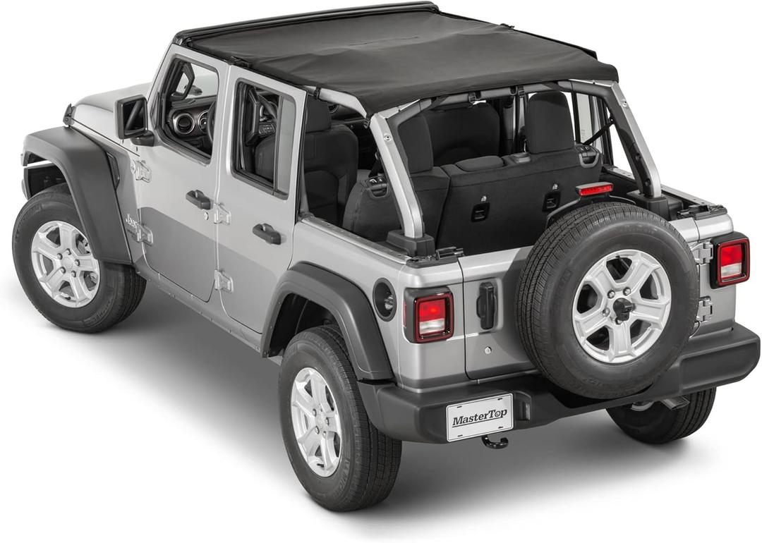 MasterTop Bimini Top Summer Soft Top - Fits Jeep Wrangler JLU JL Unlimited 4-Door 2018-2023 - Jeep Bikini Top 4 Door Jeep JL Sunshade Bikini Jeep Top Jeep Wrangler JL Sunshade (JLU Black MasterTwill) (Custom)