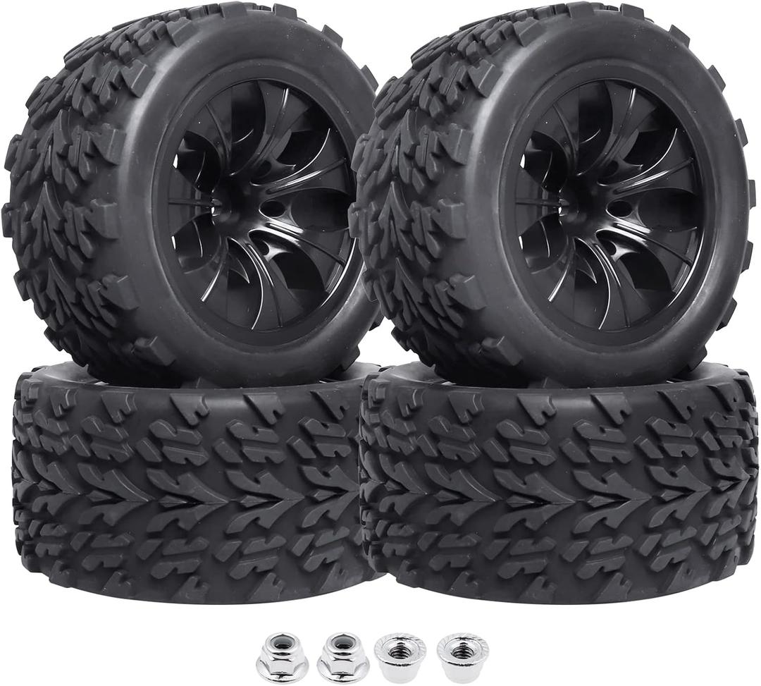 HobbyPark 12mm Hex 1/10 RC Truck Wheels and Tires for Traxxas Rustler 2wd 4x4 VXL Redcat Volcano EPX Blackout XTE Pro fit 3S 4S Brushless (Set of 4)