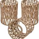 3 Pack Rattan Lamp Shade Small, Boho Mini Lamp Shades Replacement, Vintage Hanging Light Shades, Cylinder Woven LampShades for Floor Lamps Pendant Light Chandelier Wall Sconces Light Fixture Shades (Standard)
