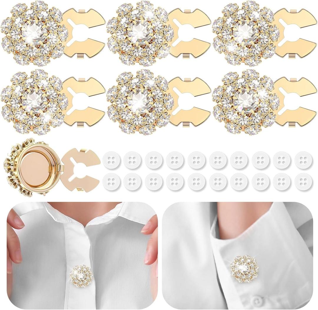 6 Sets Button Covers Rhinestone Covers with 20 Pcs 11 Mm/0.43 Sewing Buttons Crystal Clip on Jewelry Women Men for Sewing DIY Craft Decor Embellishment(Gold,Classic)