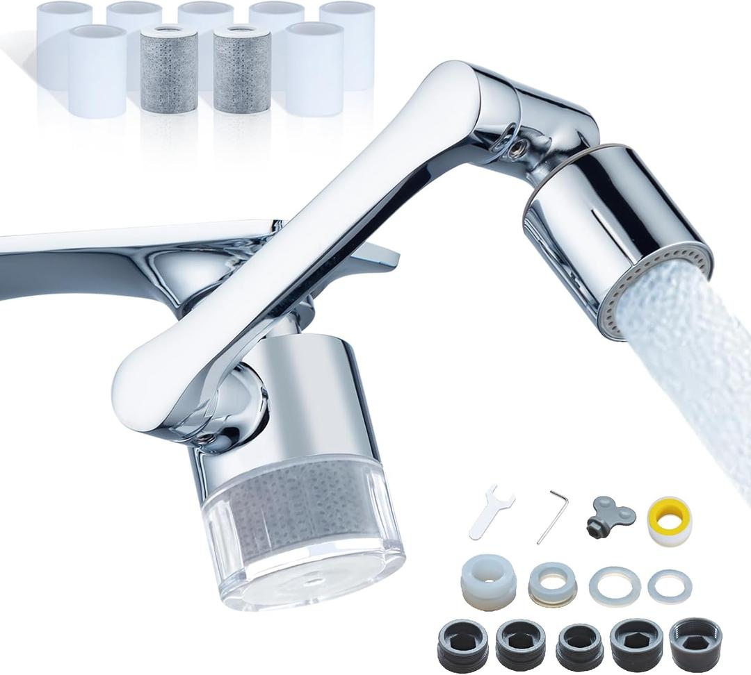 ATQ Water Filter for Sink Faucet Extender Aerator, Reduce Chlorine 1080 Rotating 2 Modes Spray Attachment for kitchen/Bathroom/Toddlers, 9pcs Filter (Aerator1080)