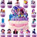 16Pcs Cute Anime Cake Decorations with 15pcs Cupcake Toppers, 1pcs Happy Birthday Cake Topper, Cartoon Themed Party Supplies, Perfect for Birthday Party Decorations