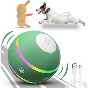 Dog Balls,The 3rd Generation Interactive Toys for Puppy Dogs, Improved Dog Rolling Effect Tennis Ball with Strap, Tough Motion Activated Automatic Moving Dog Toys (Green)