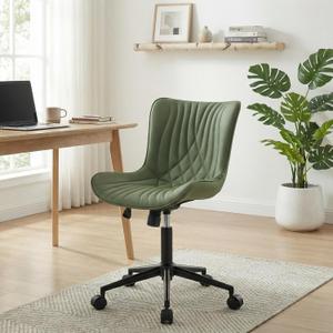 YOUNIKE Office Chair, Armless Desk Chair Computer Chair with Wheels, Modern Upholstered PU Leather Task Chair, Rolling Adjustable Swivel Home Office Desk Chair, Dark Green, 22.04 inches x 22.04 inches x 36.61 inches