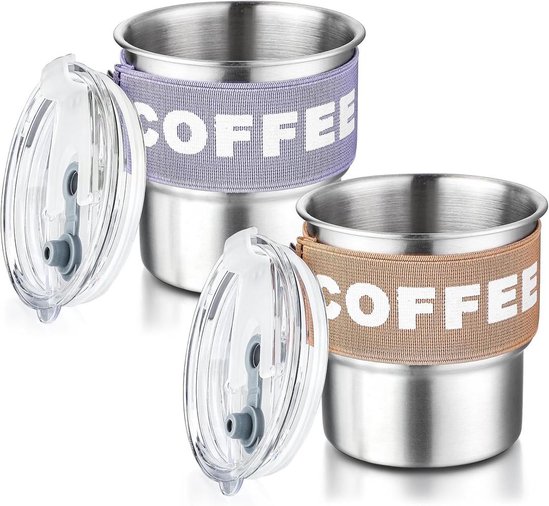 2 Stainless Steel 400ml Coffee Mugs with Lids Portable Coffee Travel Mug Reusable Coffee Mugs
