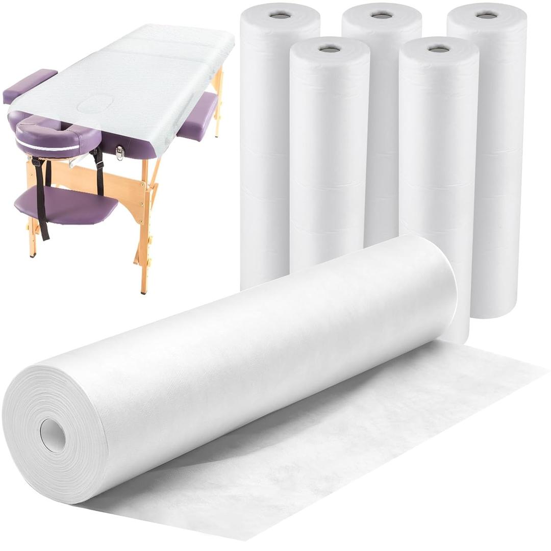 Tudomro 6 Rolls Disposable Non Woven Bed Sheets Massage Table Paper Covers Non Woven Fabric Massage Sheets Waterproof Spa Breathable Bed Cover for Beauty Salon (White)
