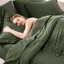 CozyLux Oversized Queen Comforter Set Olive Green Seersucker 7 Pieces 98x98 Bed in a Bag Comforter Set with Sheets, Luxury Soft Bedding Set with Down Alternative Comforter, Sheets, Pillowcases & Shams