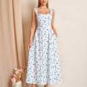 KUTUMAI Women Summer Bow Tie Floral Corset Midi Engagement Photo Dress (White, S)