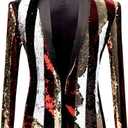 Mens Fashion Double-Side Color Red Gold Black White Plaid Sequins Blazer Suit Jacket, 3XL