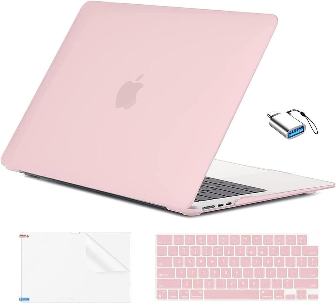 EooCoo Compatible with MacBook Air 13 inch Case M5 2026-2022 M4 M3 M2 Model A3449 A3240 A3113 A2681, Mac Air 13.6 inch Hard Shell & Keyboard Cover & Screen Film & Type-C, Matte Pink
