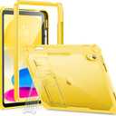 INFILAND Kids Case for iPad A16 11 inch 11th Generation,iPad 10th Generation Case 10.9 Inch, Heavy Duty Shockproof Protective Cover with Stand, Glitter Clear Cute Shell for Girls, Women (Solid Yellow)