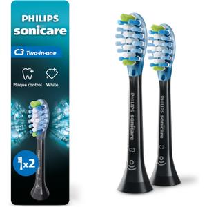 Philips Sonicare C3 Two-in-One - Genuine Replacement Electric Toothbrush Heads, Black, 2 Pack, HX9042/95