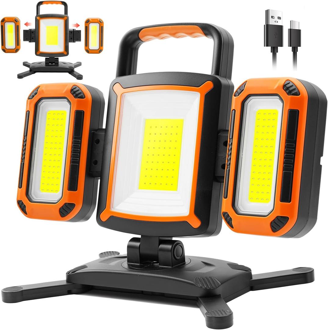 Tresda 3-in-1 Modular Rechargeable Work Light, 50W 5000LM Portable LED Work Lights with Detachable Dual Side Lights, 9 Modes, 360 Rotation, Magnetic Base & Hooks for Workshop Jobsite Repair Camping