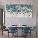 Nordic Blue Tree Of Life Wall Art Print Large Canvas Art Wall Decor For Living Room Botanical Prints Aesthetic Home Wall Decor Diamond Painting Pictures For Bedroom Office Simple Indoor Artwork 29"58"