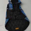 Kuoser Warm Dog Coat, Reversible Waterproof Winter Coat - British Style Plaid Dog Clothes, Blue L
