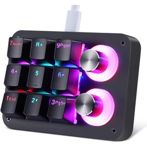 Koolertron 9-Key Mechanical Numpad with 2 Programmable Knobs, LED Backlit Macro Gaming Keyboard, Fully Customizable Numeric Keypad for PC