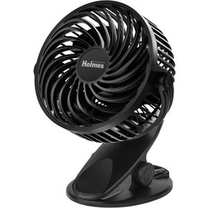 HOLMES 4 On-The-Go Personal Fan with Clip  3 Speed Settings, 360 Rotation, Rechargeable Battery, USB-C Charging, Compact & Portable Design, Black  Ideal for Desks & Personal Spaces