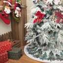 CROWNED BEAUTY Christmas Tree Skirt Collar 48 Inch Green Pine Trees Red Cardinals Soft Farmhouse Holiday Decoration (Green) TS37