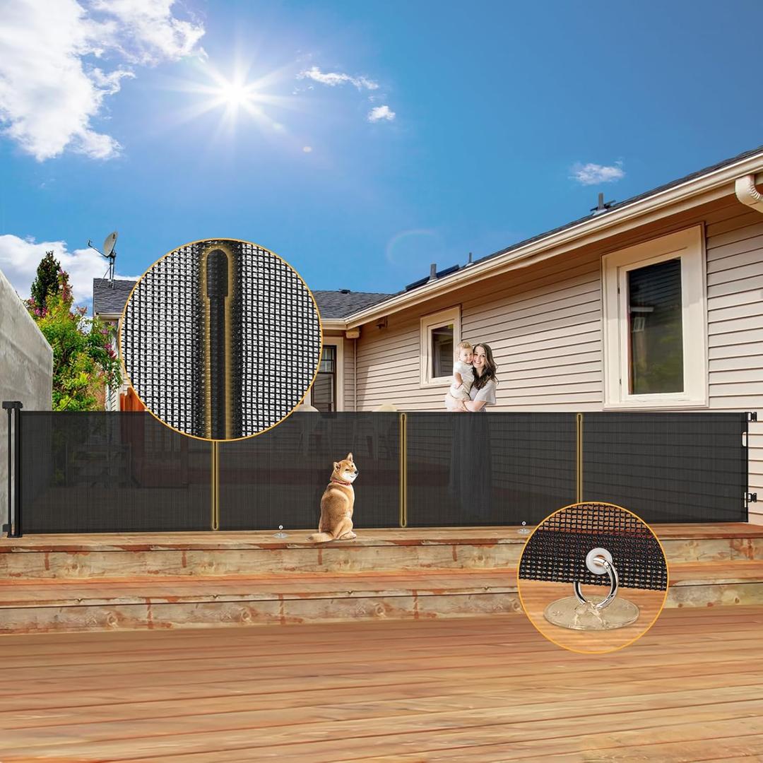 200'' Retractable Baby Gates Extra Wide, 34" Tall Retractable Dog Gate for Doorways, Extra Long Retractable Baby Gate for Stairs, Kitchen, Indoor/Outdoor Retractable Gate with Fiberglass Reinforcement Rod