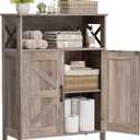 Homhedy Farmhouse Bathroom Storage Cabinet with Doors, Small Floor Cabinet | Toilet Paper Cabinet with Adjustable Shelf, Freestanding Storage Cabinet for Kitchen/Laundry/Living Room, 24"W, Greige