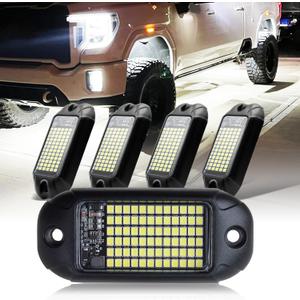Nicoko 4Pods Pure White 72 LEDs SMD Chips 72w High Power Rock Lights Super Bright White Offroad Car Boat Underglow Lights IP68 Waterproof for Truck SUV UTV ATV RZR