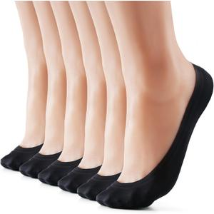 3-9 Pairs No Show Socks Women Nylon Ultra Low Cut Non-Slip Thin Liner Socks Invisible Hidden Socks for Flats (6-8, 6 Pairs Black)