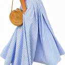 Mansy Women's Plaid Gingham Maxi Skirt High Waist A Line Pleated Flared Summer Casual Swing Long Skirt 2026 (Blue, M)