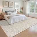 SIILOOM 9x12 Area Rug, Cream Beige Yellow White Grey Large Washable Rug for Living Room with Non-Slip Soft Vintage Bedroom Rugs Traditional Farmhouse Carpet for Nusery Dining Room Office Home Dcor