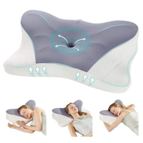 CERVICAL NECK PILLOW, COOLING ERGONOMIC MEMORY FOAM PILLOWS DUAL HEIGHT ORTHOPEDIC SUPPORT CONTOUR PILLOW FOR SIDE