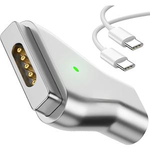 Magnetic USB C to Magnetic 2 T-Tip Adapter, Type-C to Safe 2 T-Head PD 100W Power Fast Charging Converter for 2013-2015 MacBook Pro Air with 100W/5A USB C Cable (1.5M)