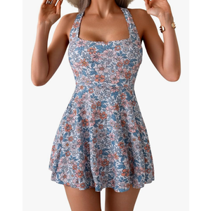 B2prity Women's One Piece Swimdress Swimsuit Tummy Control Swim Dress Modest Full Coverage Bathing Suit with Side Pocket S