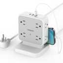 Power Strip Tower Surge Protector, TESSAN 8 AC Outlets with 3 USB (1 USB C Port), 5 FT Flat Plug Extension Cord with 900 Joules Protection, Desk Charging Station for Home Office Supplies, Dorm Room (Grey)