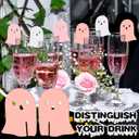 50 Pcs Halloween Party Drink Markers Pink Ghost Wine Charms Party Favors Ghost Drink Tags Reusable Wine Glass Charms for Halloween Birthday Decorations
