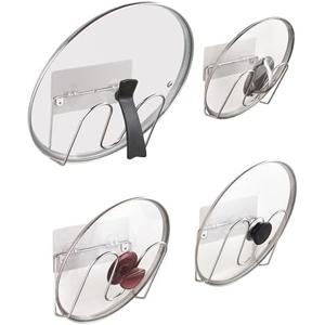 YQh Cabinet Door Pot Lid Rack, Kitchen Wall Pot Lid Organizer Set of 4, Lid Holder, 304 Stainless Steel Storage Rack for Pot Lids, Chopping Boards