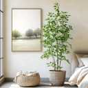 Artificial Ficus Tree Indoor 6ft, Large Potted Faux Tree with Realistic Silk Leaves & Trunk for Home Office, Living Room Corner Decor (White Green)