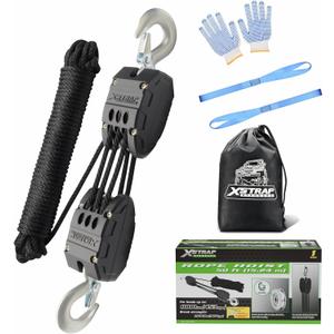 XSTRAP STANDARD Heavy-Duty Block and Tackle Pulley System, 1000 LB Working Load, 2000 LB Break Strength, 50 FT Rope Hoist with 2 Soft Loops for Garage, Hunting & DIY Attic Lift, Black