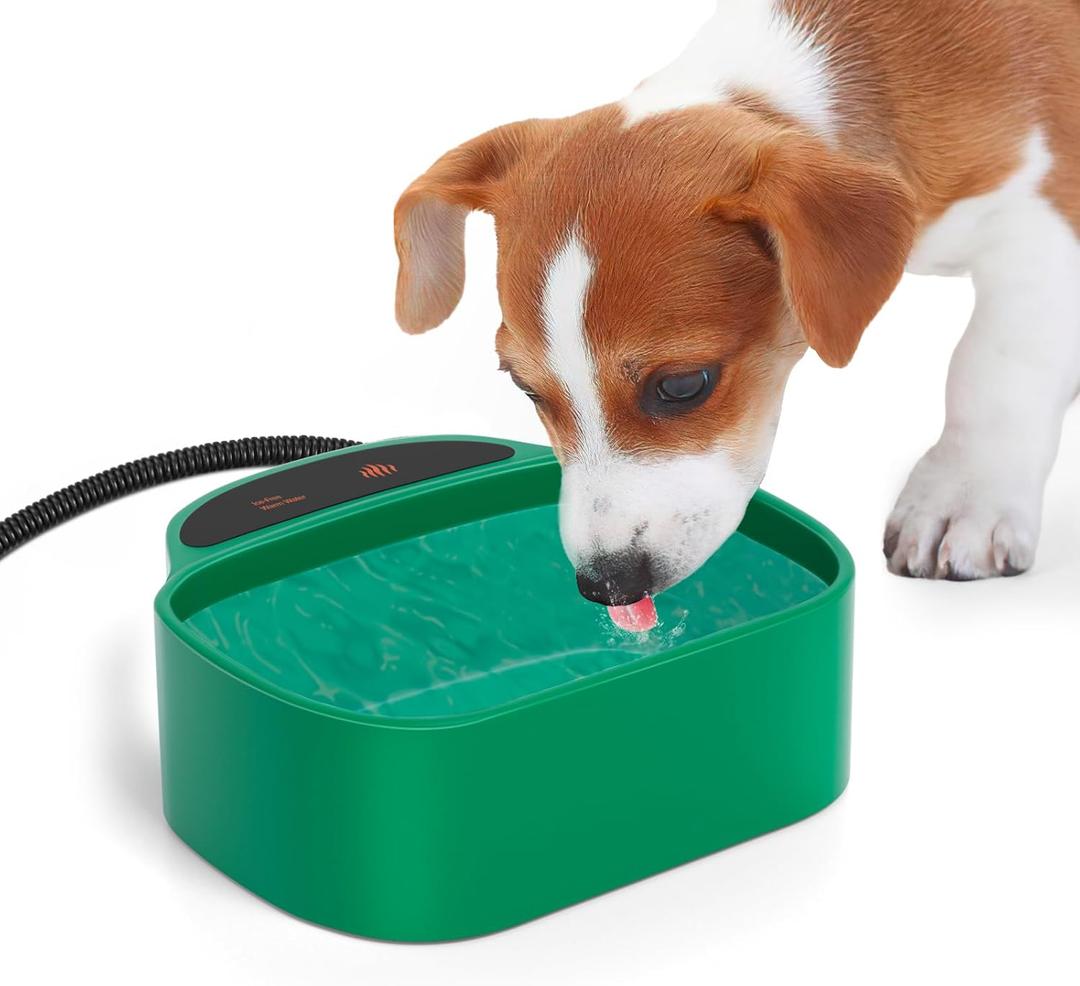 Heated Water Bowl With Chew-Proof Cord - 85-Ounce Outdoor Thermal Bowl for Dog, Cat, Chicken - 35-Watt, Green