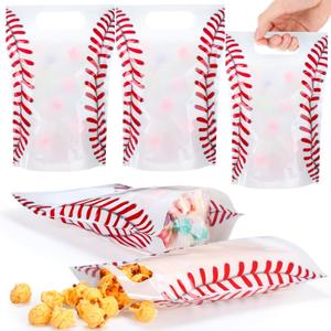 Blosssound 50 Pcs Sport Plastic Bags Clear Baseball Sealed Pouches with Handles Resealable Baseball Party Gift Bags for Sports Theme Birthday Party Candy Gift Wrap Supplies Decoration