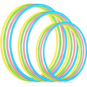 Syhood 12 Pcs Toy Color Hoop Plastic Detachable Adjustable Hoop Light Weight Exercise Fitness Equipment Toy Waist Ring for Adult Party, 3 Sizes(Green, Pink, Yellow, Blue)